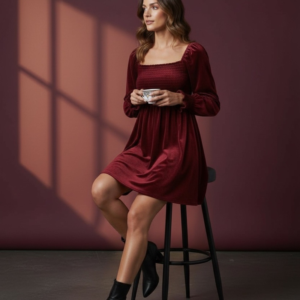 Celebrity Pink Velvet Burgundy Midi Dress - Picture 5 of 6